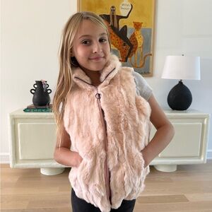 Adrienne Landau Kids Girls Real Rabbit Fur Pink Vest
